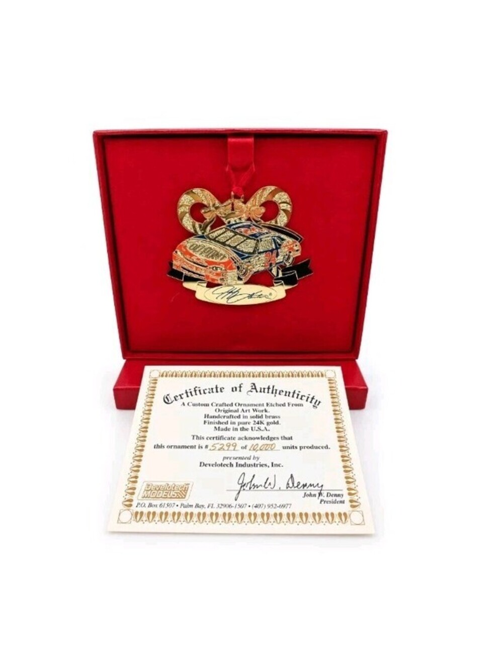 1999 Jeff Gordon #24 DuPont NASCAR Develotech 24K Gold Brass Ornament COA